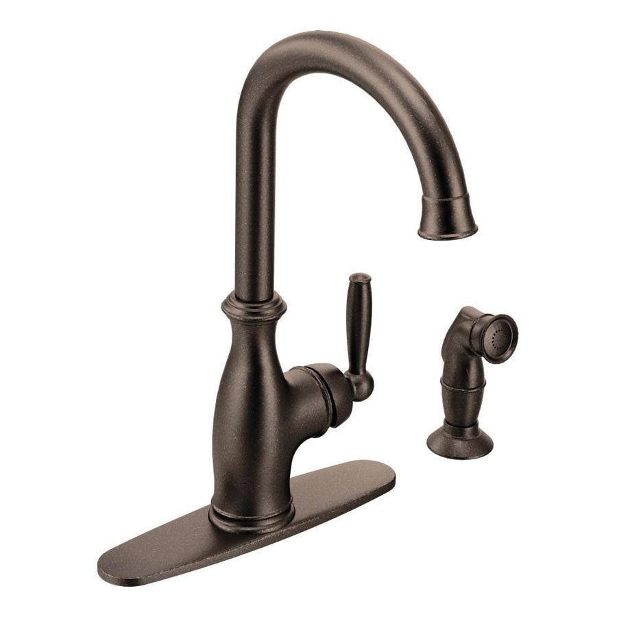 Moen Brantford Oil Rubbed Bronze 1-Handle Deck-Mount High-Arc Handle Kitchen Faucet (Deck Plate Included)