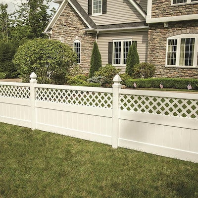 Freedom Ready-to-Assemble Conway 6-ft H x 8-ft W Sand Vinyl Lattice-Top Vinyl Fence Panel