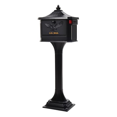 Gibraltar Mailboxes Pedestal Large Metal Black Post Mount Lockable Mailbox with Post