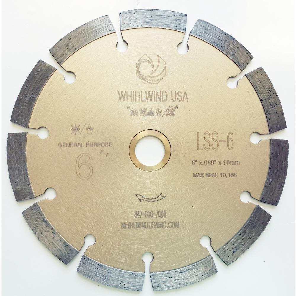 Whirlwind USA 6 in. 11-Teeth Segmented Diamond Blade for Dry or Wet Cutting Concrete, Stone, Brick and Masonry