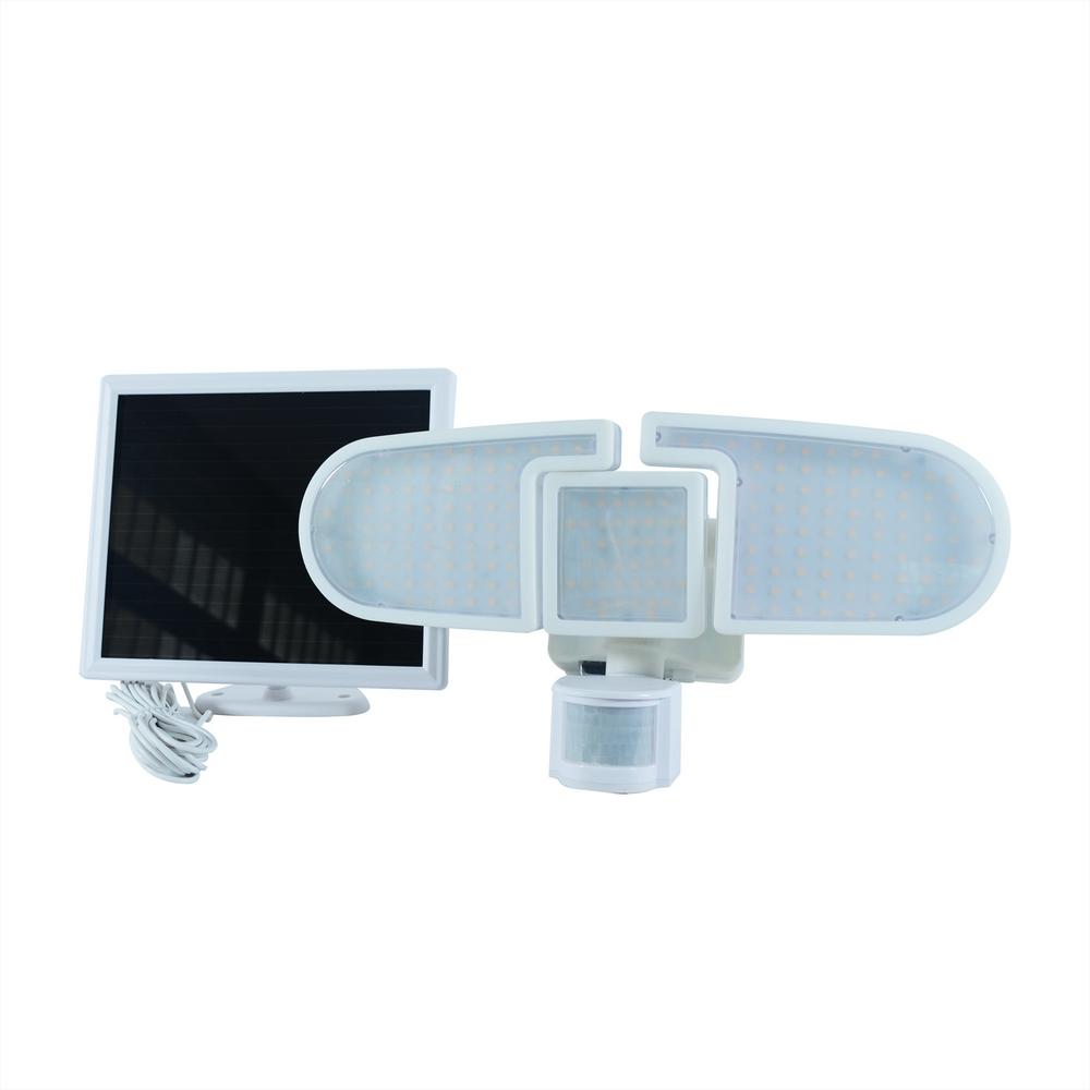 NATURE POWER 205 White Triple Head Solar Motion Activated Outdoor Integrated LED Security Flood Light