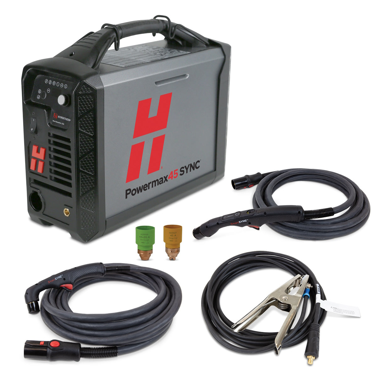 Hypertherm Powermax 45 SYNC Plasma Cutter with 20ft 75° and 15° Hand Torches (088564)