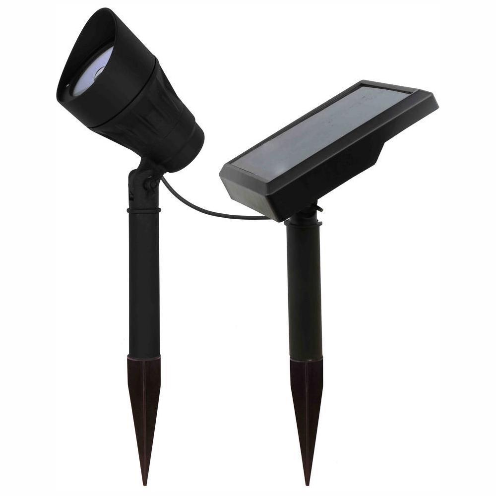 Solar Black Outdoor Integrated LED 3000K 40-Lumens Warm White Landscape Metal Spot Light with Solar Panel