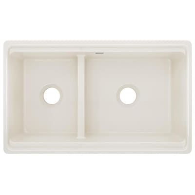 Elkay 33-in x 20-in Biscuit Double Offset Bowl Tall (8-in or Larger) Undermount Apron Front/Farmhouse Residential Kitchen Sink