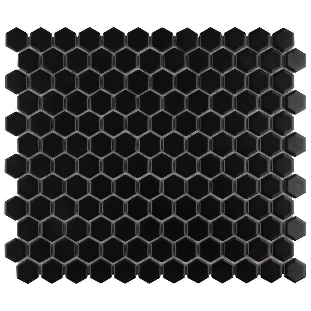 Merola Tile Metro Hex Matte Black 10-1/4 in. x 11-7/8 in. x 5 mm Porcelain Mosaic Tile (8.65 sq. ft. /Case)