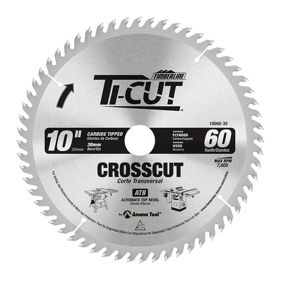 Timberline 10060-30 Ti-Cut™ General Purpose & Finishing 10″ Dia x 60T ATB, 10 Deg, 30mm Bore