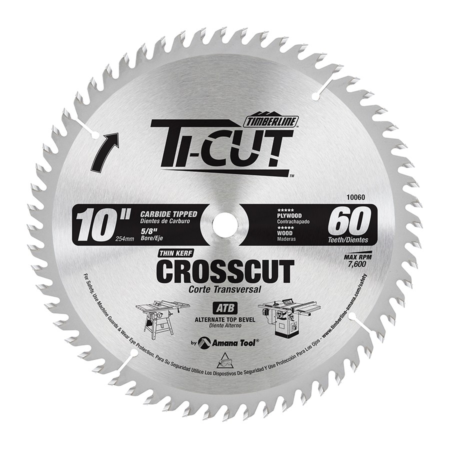 Timberline 10060 Ti-Cut™ General Purpose & Finishing 10″ Dia x 60T ATB, 10 Deg, 5/8 Bore