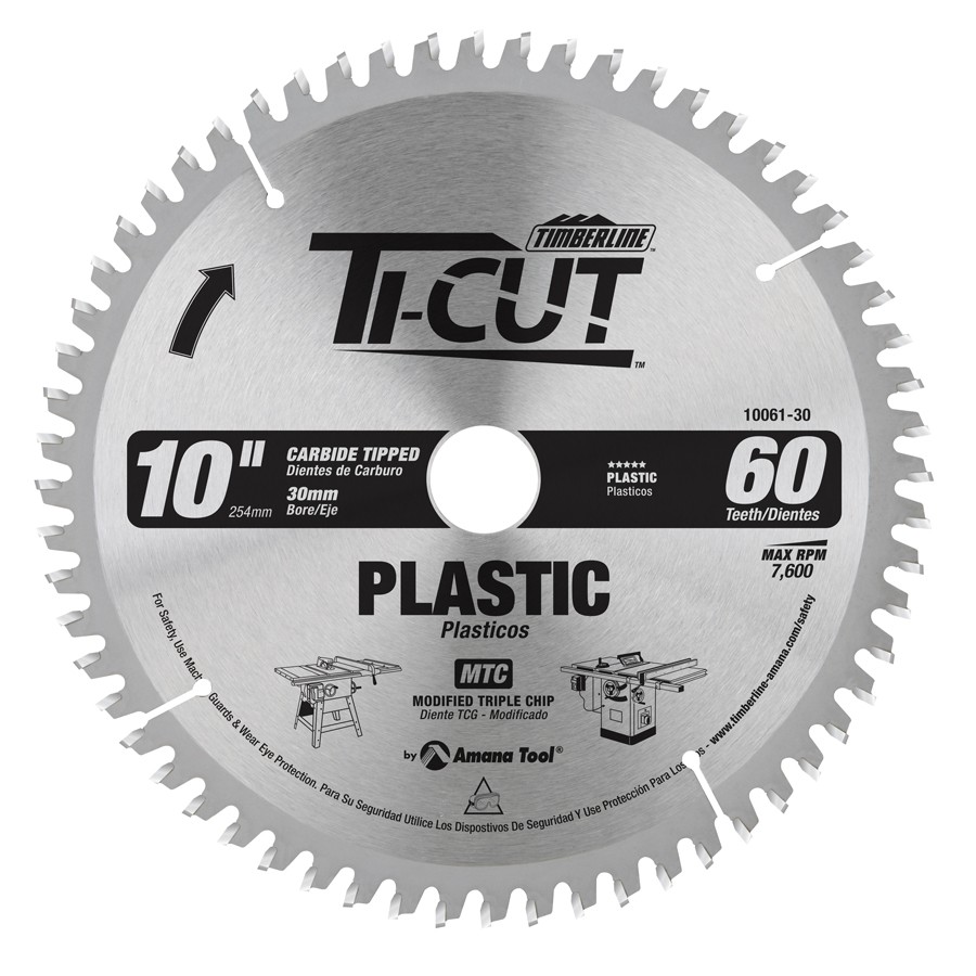 Timberline 10061-30 Ti-Cut™ Plastic 10″ Dia x 60T MTC, -2 Deg, 30mm Bore