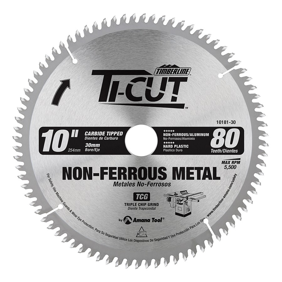 Timberline 10181-30 Ti-Cut™ Aluminum & Non-Ferrous 10″ Dia x 80T TCG, -5 Deg, 30mm Bore