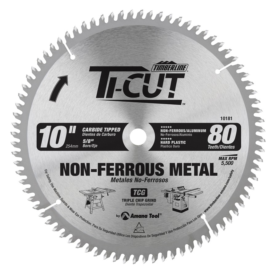 Timberline 10181 Ti-Cut™ Aluminum & Non-Ferrous 10″ Dia x 80T TCG, -5 Deg, 5/8 Bore