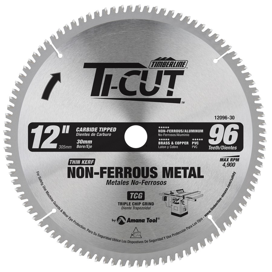 Timberline 12096-30 Ti-Cut™ Aluminum & Non-Ferrous 12″ Dia x 96T TCG, -5 Deg, 30mm Bore