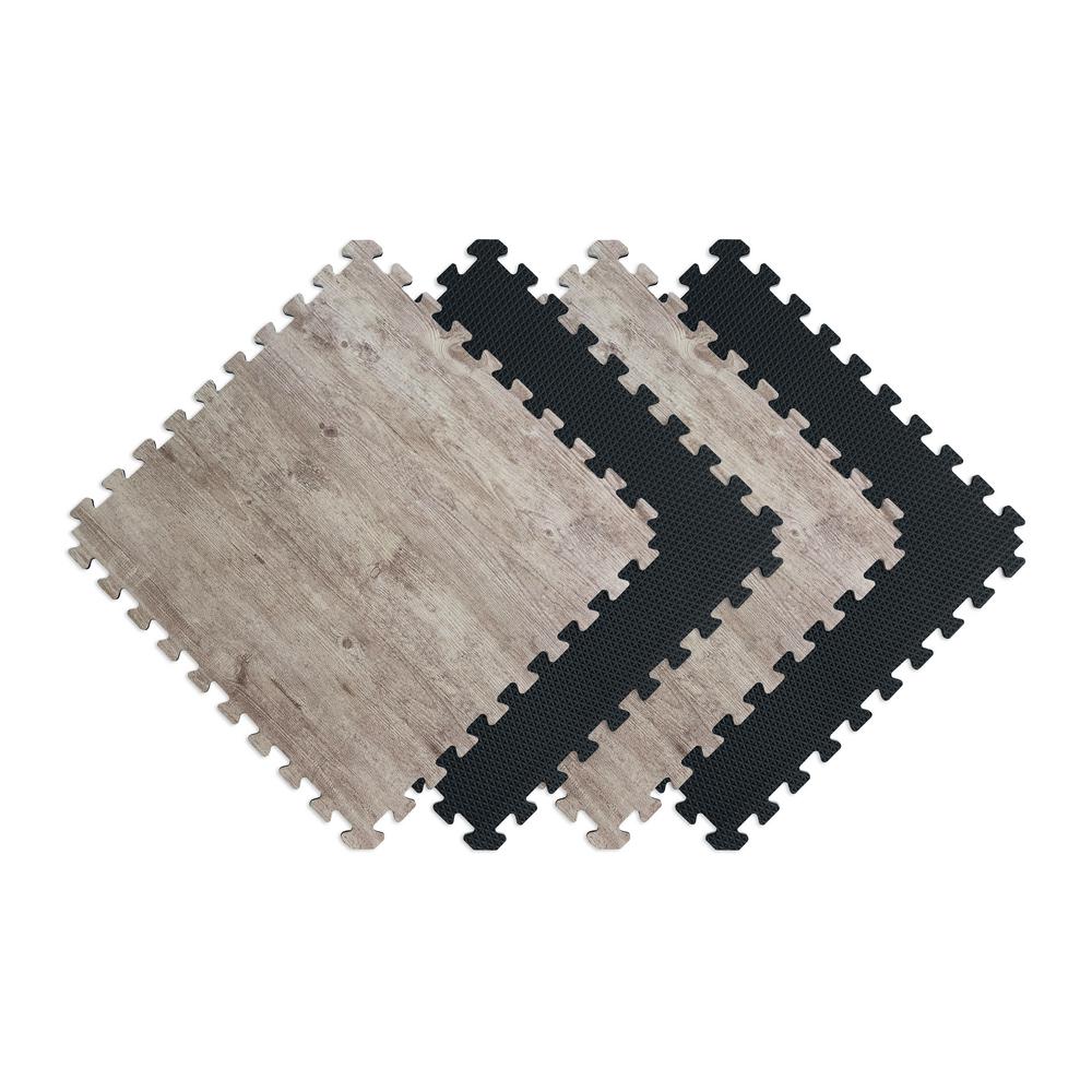 Norsk Reversible Driftwood/Black Faux Wood 24 in. x 24 in. x 0.47 in. Foam Mats (4-Pack)