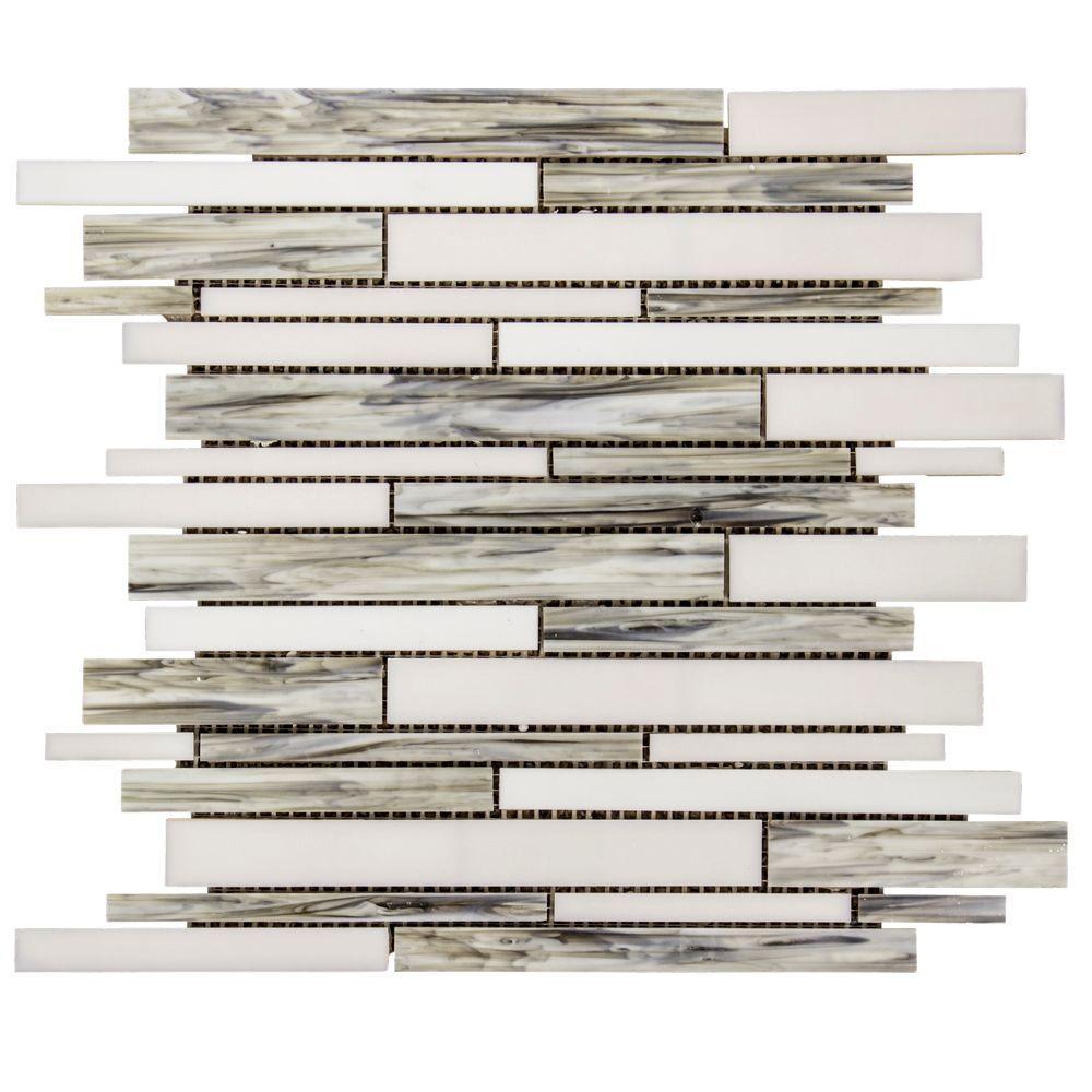 Jeffrey Court Coastal Skies Grey 14 in. x 11.75 in. x 8 mm Interlocking Glossy Glass Mosaic Tile