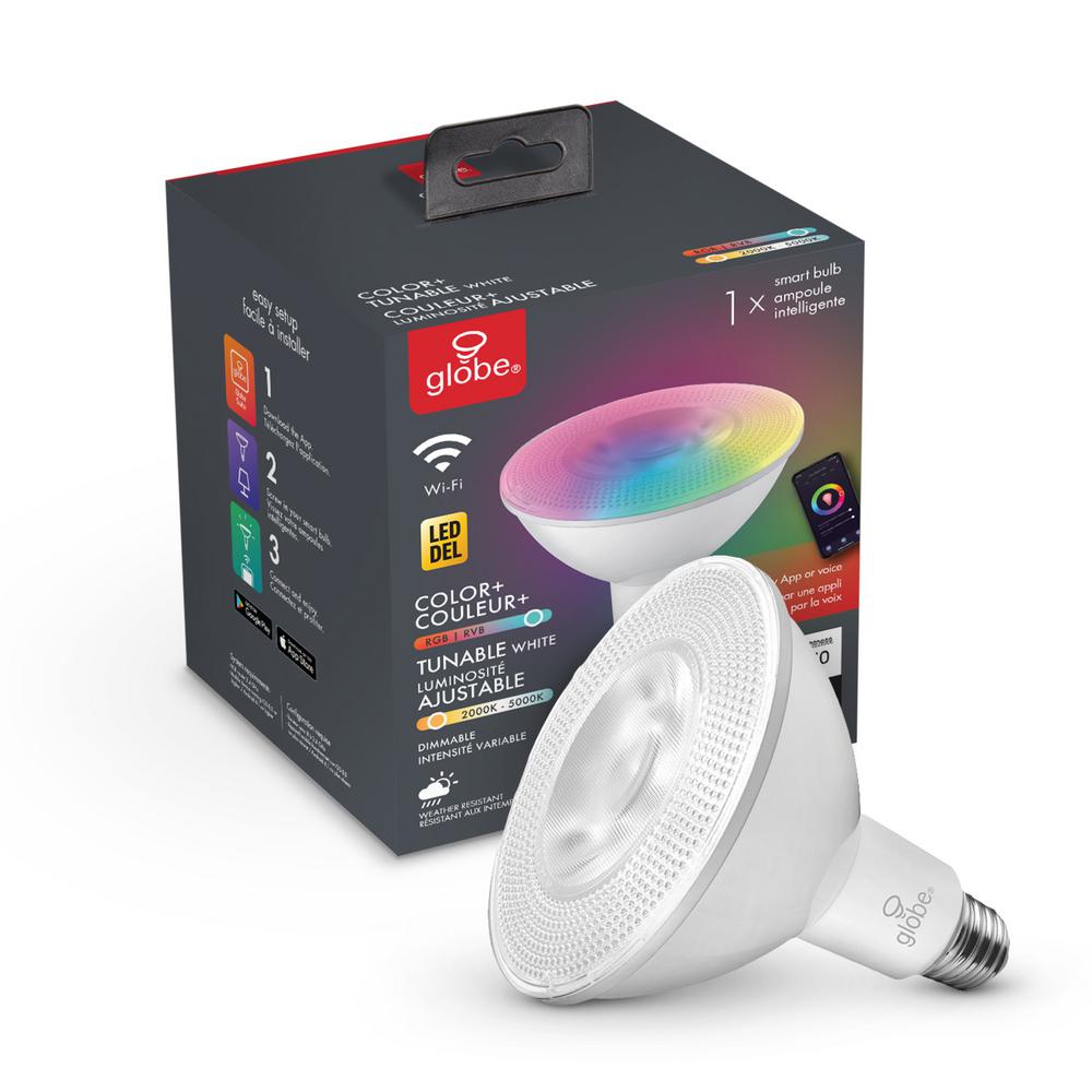 Globe Electric 90-Watt Equivalent PAR38 E26 Base Wi-Fi Smart LED Light Bulb Color Changing RGB Tunable White