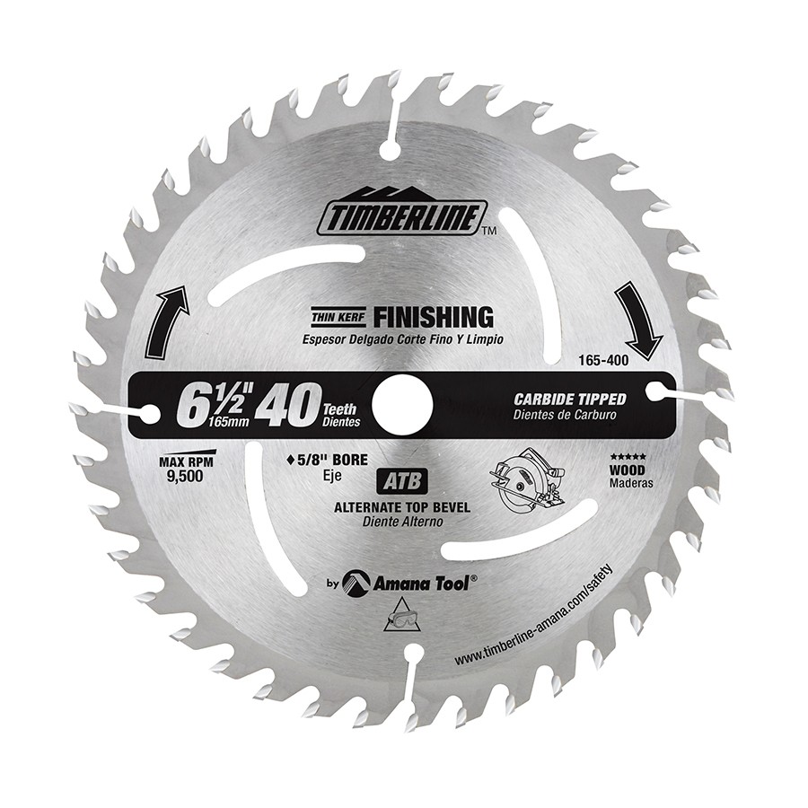 Timberline 165-400 General Purpose Wood Cutting Trim 6-1/2″ Dia x 40T ATB, 20 Deg, 5/8 Bore with Diamond Knockout
