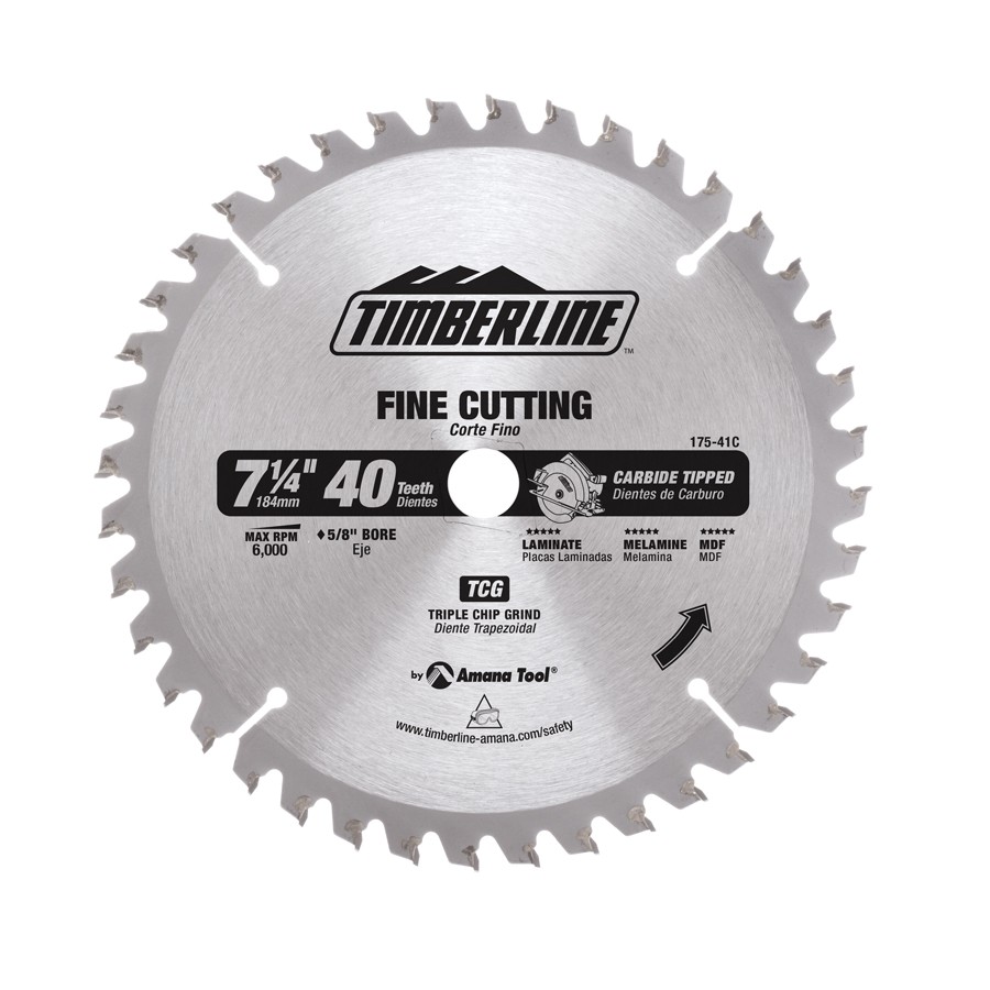 Timberline 175-41C Fine Crosscut 7-1/4″ Dia x 40T TCG, 0 Deg, 5/8 Bore with Diamond Knockout