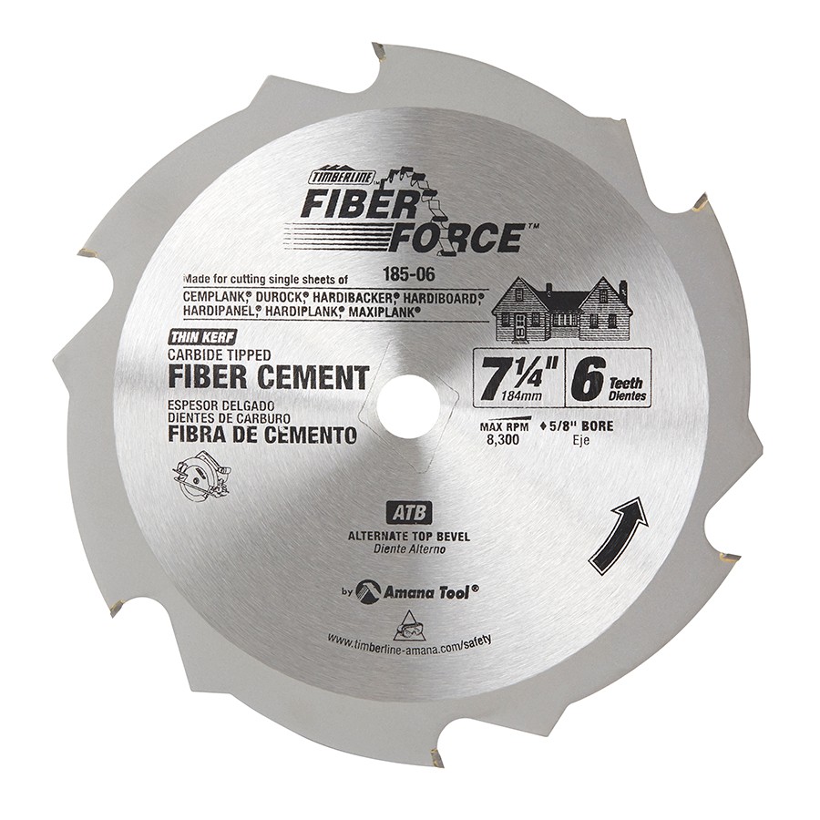 Timberline 185-06 Fiberforce™ Fiber Cement Board Cutting 7-1/4″ Dia x 6T ATB, 15 Deg, 5/8 Bore with Diamond Knockout