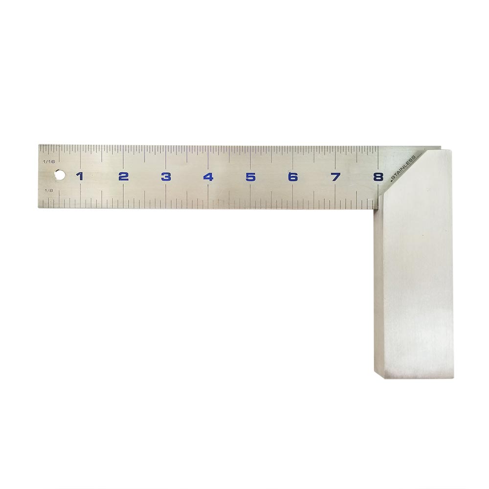 8-Inch Try Square, 1/8″ & 1/16″ Graduation Solid Aluminum Handle with Stainless Steel Blade