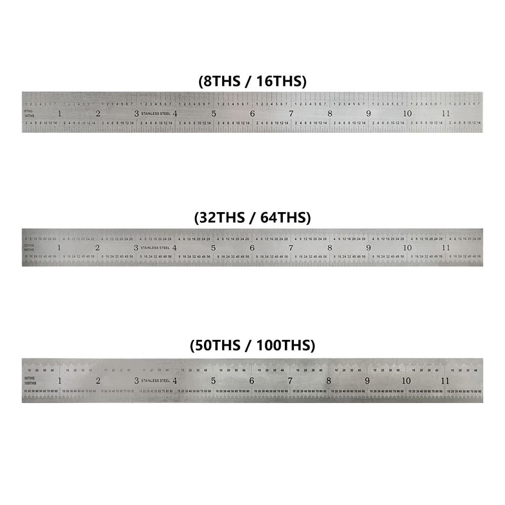 12-Inch Precision 16R Rigid Stainless-Steel Ruler – (1/50 Inch, 1/100 Inch, 1/32 Inch, 1/64 Inch)