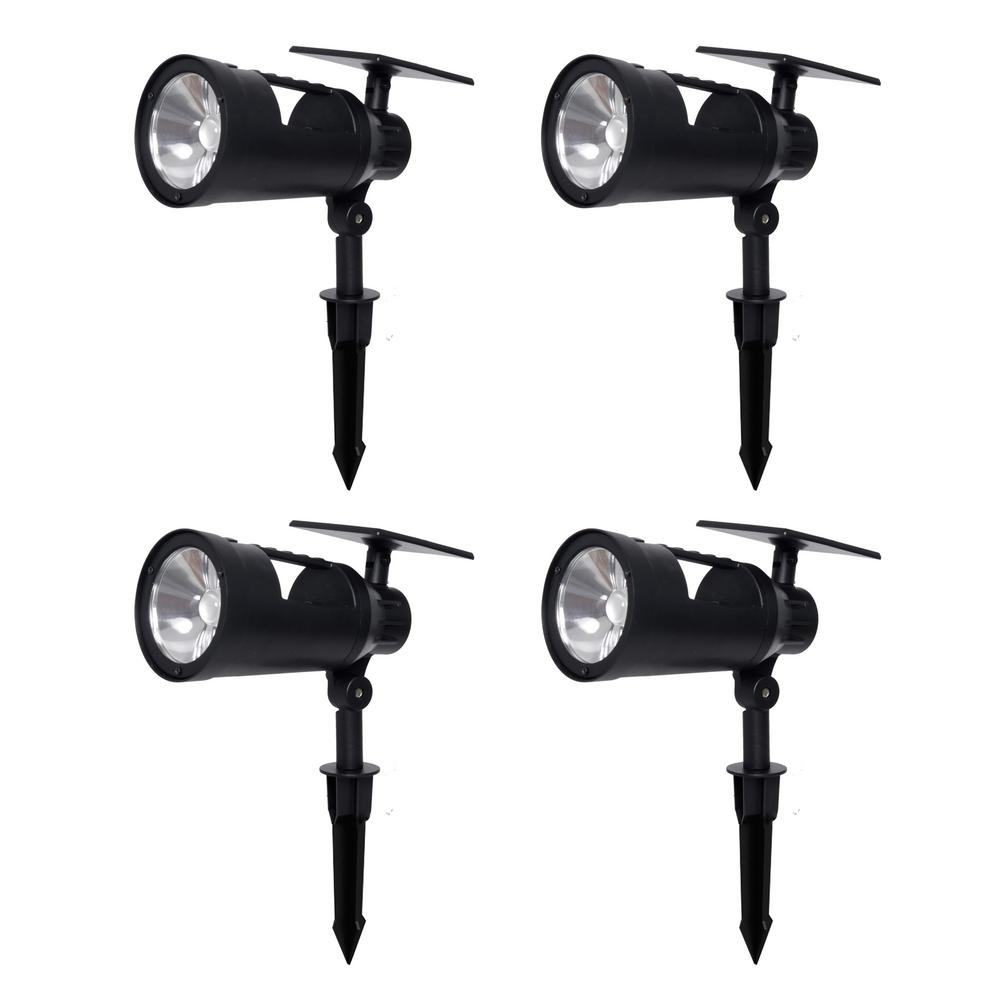 Solar 3.7-Volt Black LED Spotlight with Multi-Function Flashlight (4-Pack)