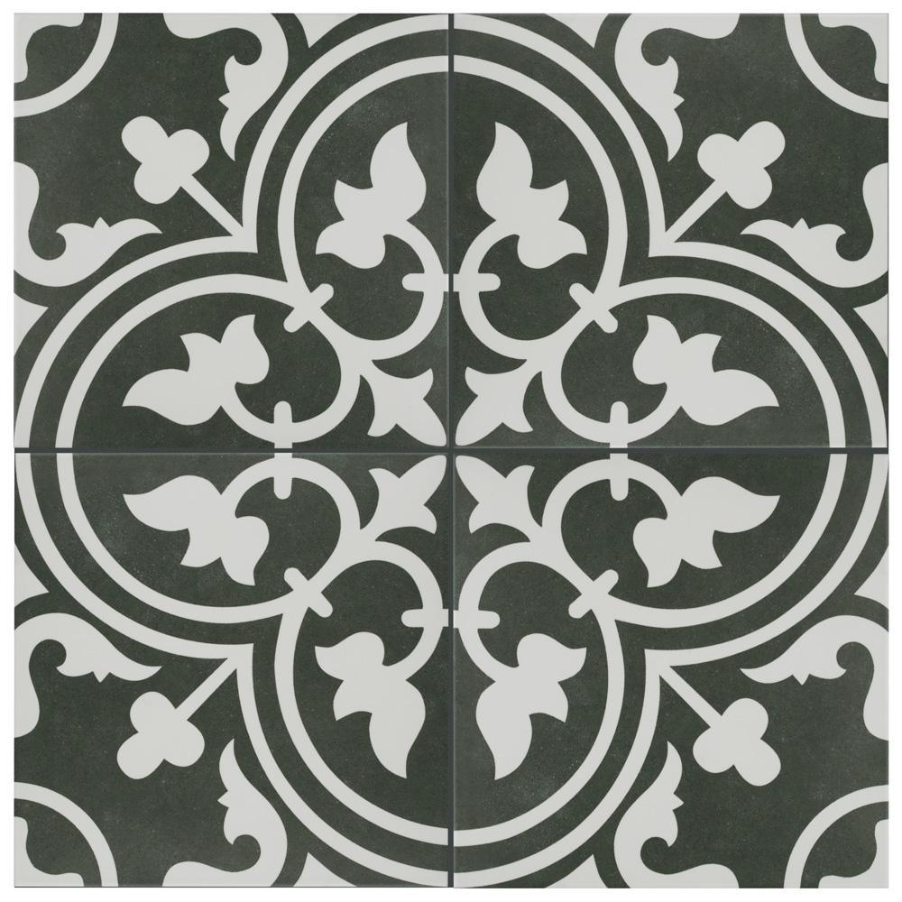 Merola Tile Arte Black Encaustic 9-3/4 in. x 9-3/4 in. Porcelain Floor and Wall Tile (11.11 sq. ft. / case)