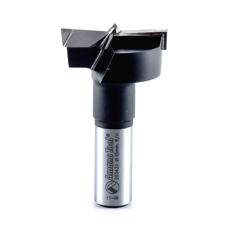 Amana 203431 Carbide Tipped Hinge Boring Bit R/H 35mm Dia x 60mm Long x 1/2 Inch Shank