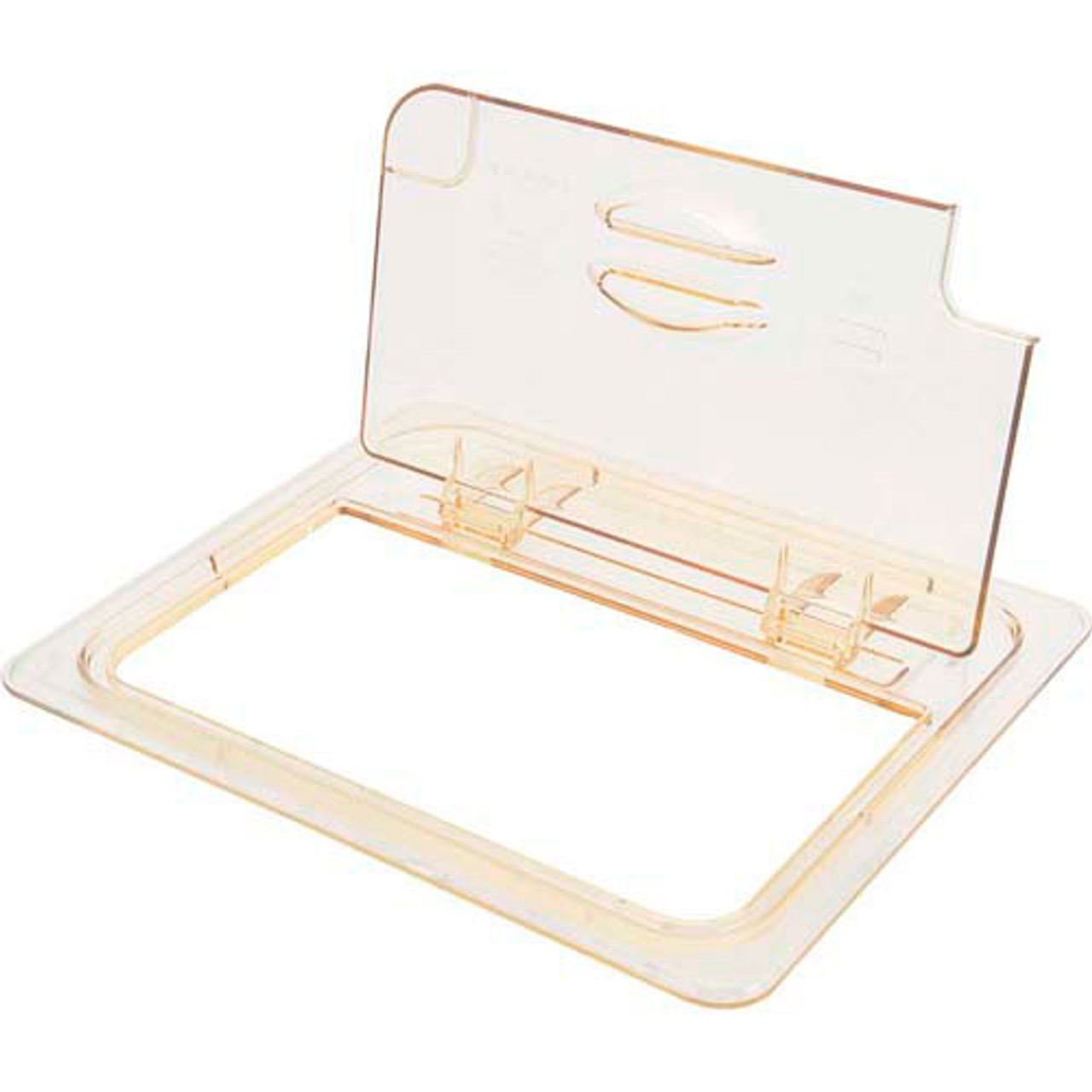20HPLN150 - Cambro - 1/2 Size Amber H-Pan™ FlipLid® Hinged Notched High Heat Food Pan Cover