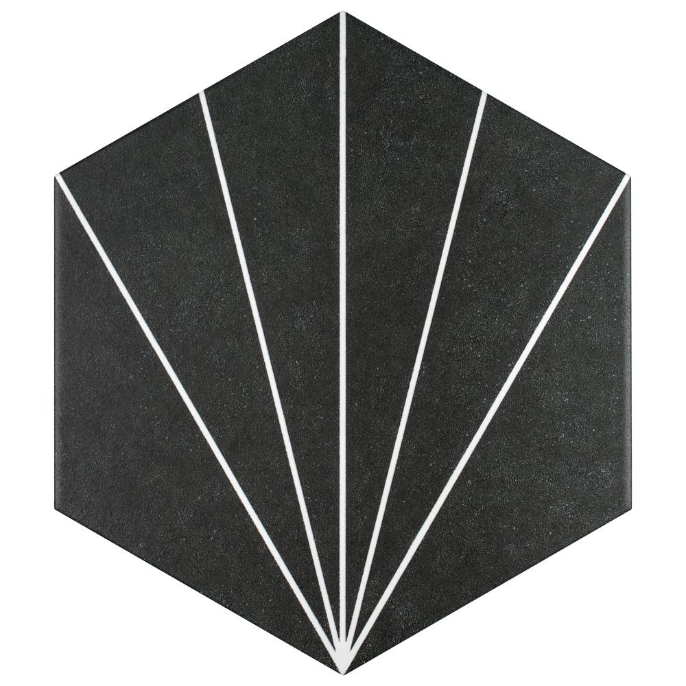Merola Tile Aster Hex Nero Encaustic 8-5/8 in. x 9-7/8 in. Porcelain Floor and Wall Tile (11.56 sq. ft. / case)