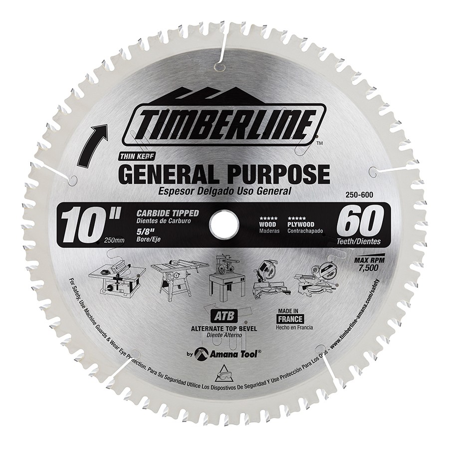 Timberline 250-600 General Purpose & Finishing 10″ Dia x 60T ATB, 0 Deg, 5/8 Bore
