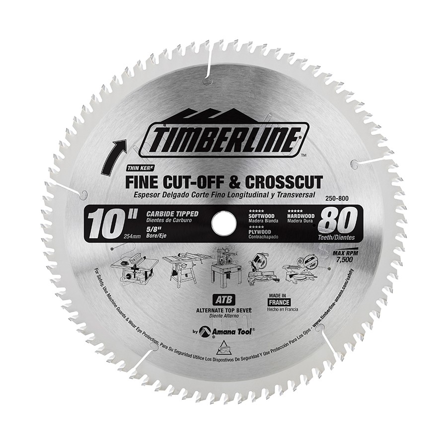 Timberline 250-800 General Purpose & Finishing 10″ Dia x 80T ATB, 0 Deg, 5/8 Bore