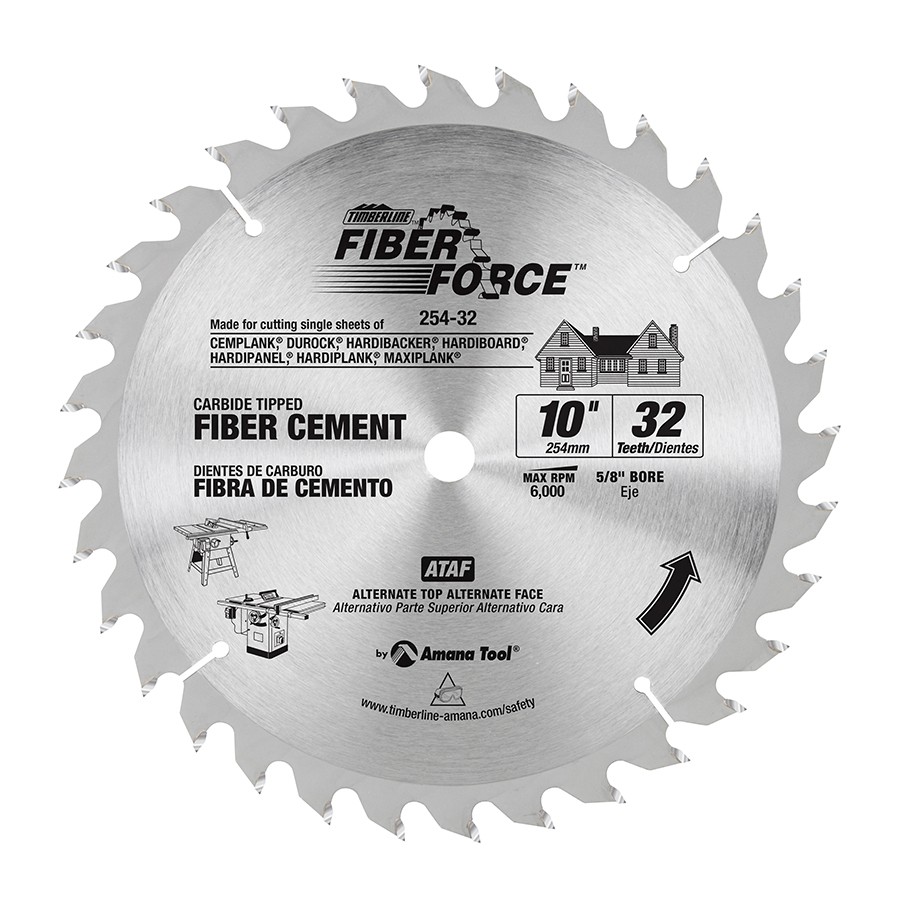 Timberline 254-32 Fiberforce™ Fiber Cement Board Cutting 10″ Dia x 32T ATAF, 5 Deg, 5/8 Bore