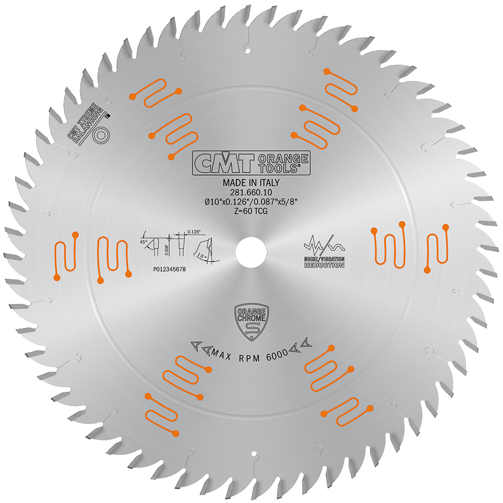 CMT 281.660.10 – ORANGE CHROME HEAVY-DUTY MULTI PURPOSE BLADE 10″ x T60 TCG