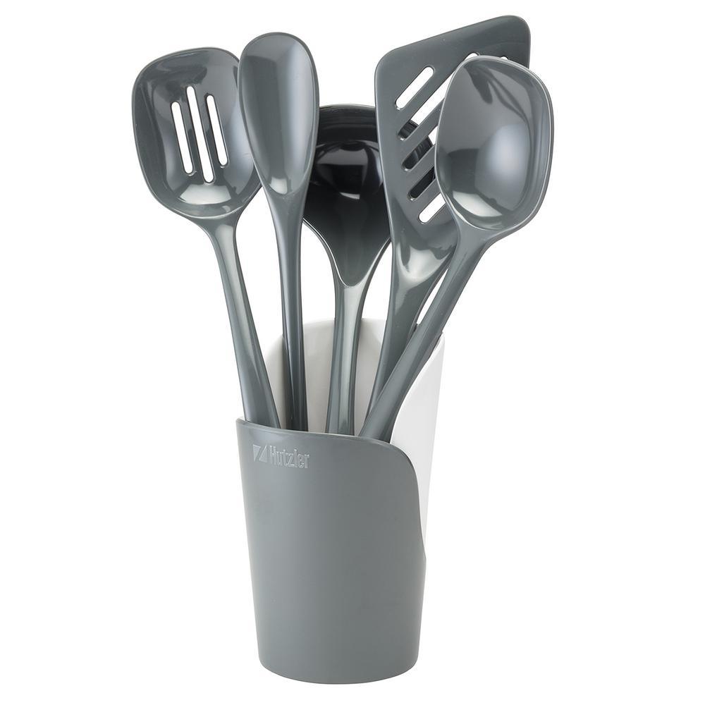 Melamine Gray Utensils and Crock (Set of 6)