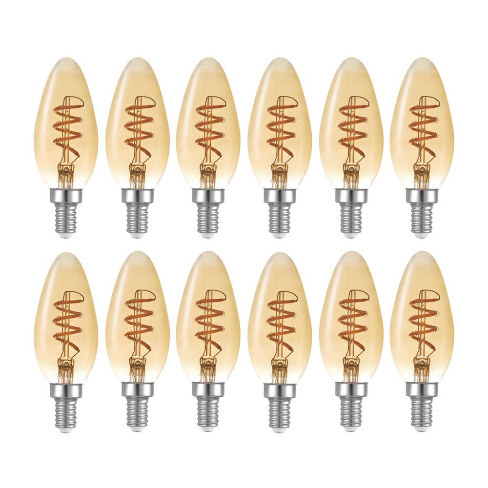 Globe Electric 40-Watt Equivalent Soft White (2000K) Vintage Edison B10 Candelabra Amber Glass Dimmable LED Light Bulb (12-Pack)