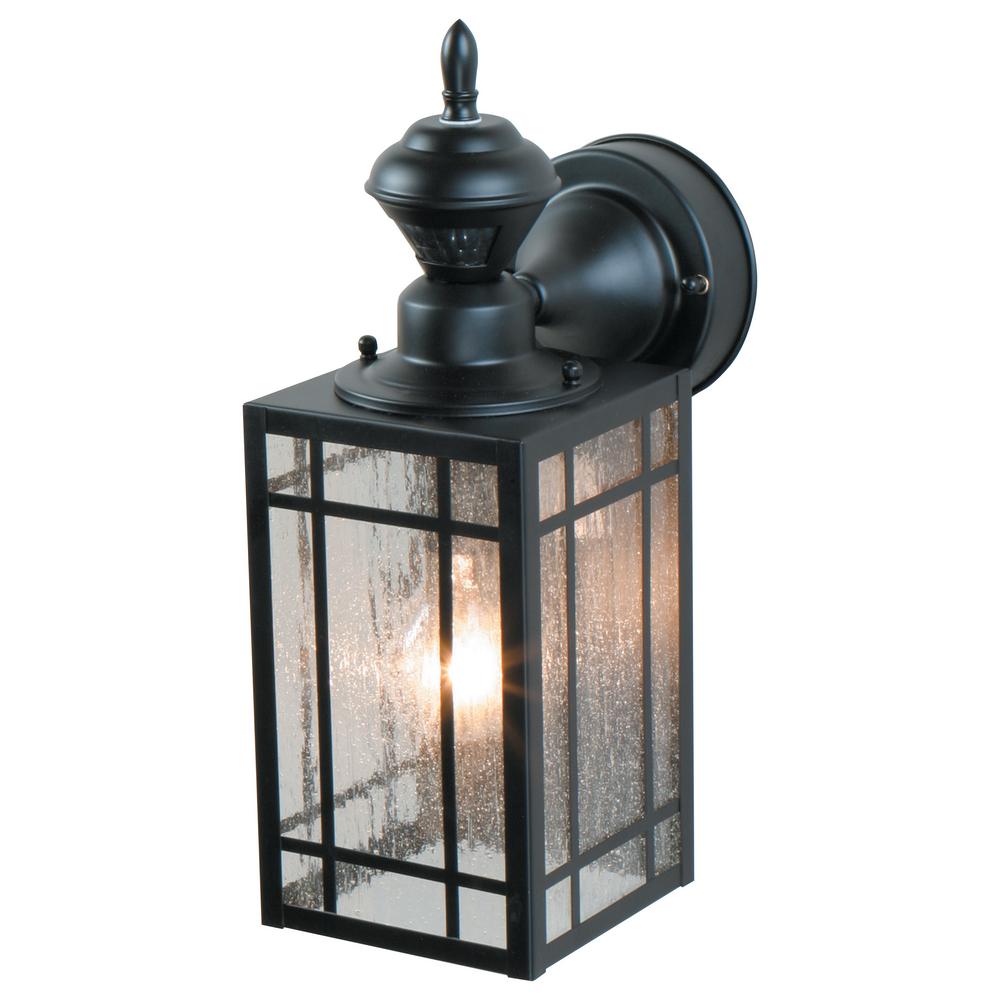 1-Light Black Motion Activated Outdoor Wall Lantern Sconce
