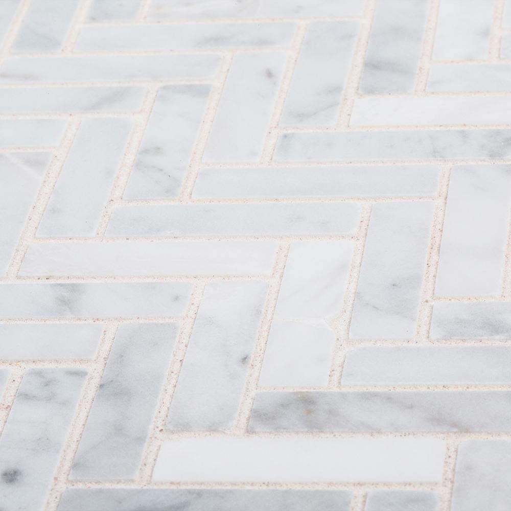 Jeffrey Court Jet Stream White Herringbone 10 in. x 11 in. x 8 mm Honed Marble Stone Mosaic Wall/Floor Tile