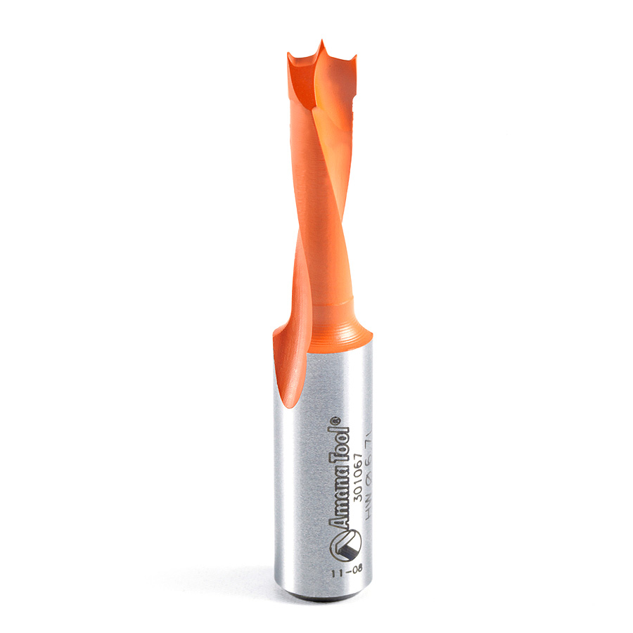 Amana 301067 Carbide Tipped Brad Point Boring Bit L/H 6.7mm Dia x 57mm Long x 10mm Shank