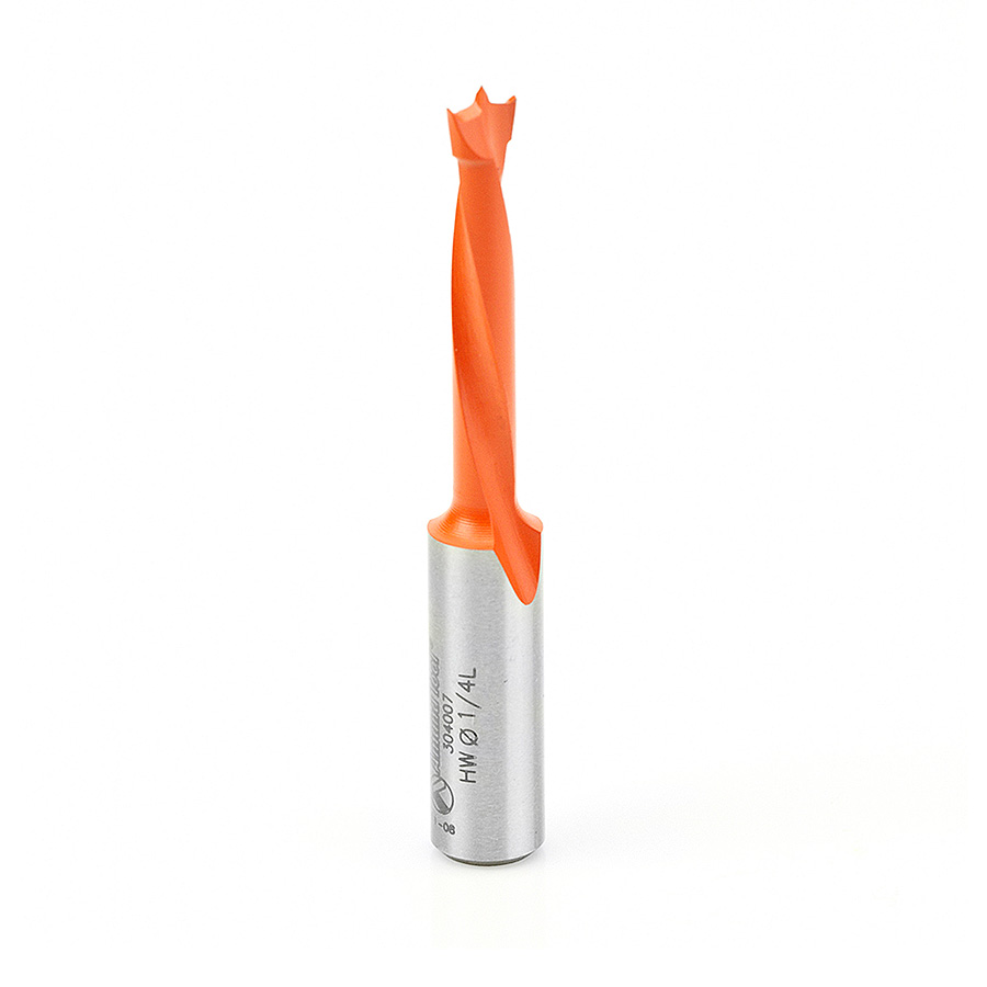 Amana 304007 Carbide Tipped Brad Point Boring Bit L/H 1/4 Dia x 70mm Long x 10mm Shank