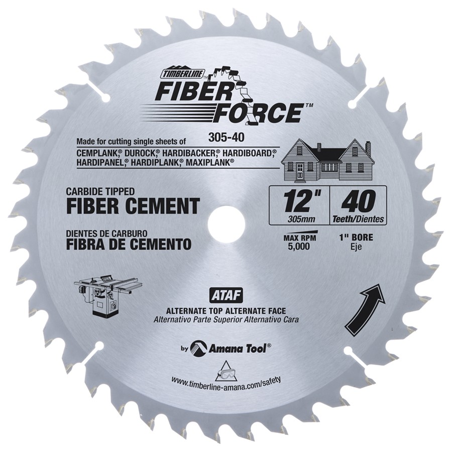 Timberline 305-40 Fiberforce™ Fiber Cement Board Cutting 12″ Dia x 40T ATAF, 5 Deg, 1″ Bore