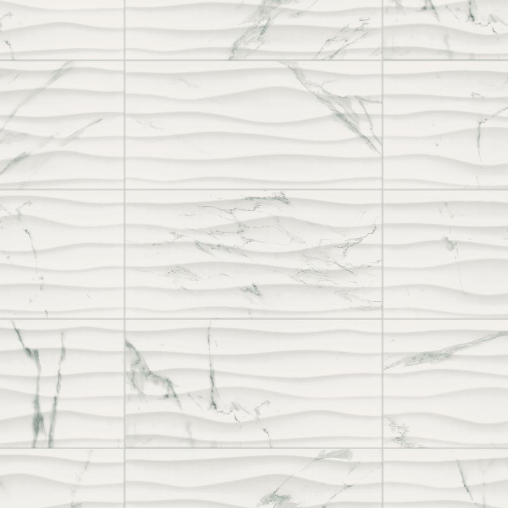 Marazzi Developed by Nature Calacatta 12 in. x 24 in. Glazed Ceramic Wave Wall Tile (14 sq. ft. / case)