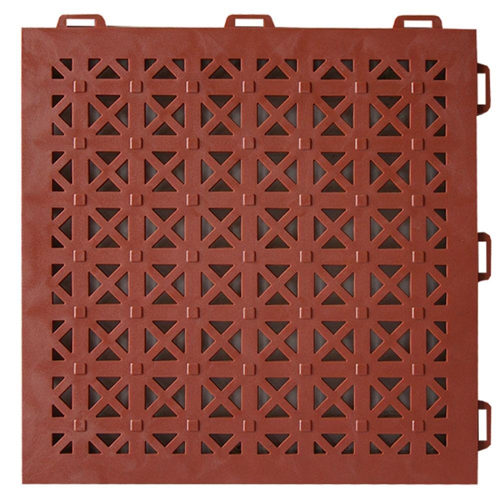 Greatmats StayLock Perforated Terra Cotta 12 in. x 12 in. x 0.56 in. PVC Plastic Interlocking Outdoor Floor Tile (Case of 26)