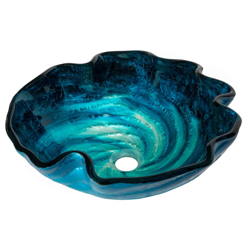 Eden Bath Caribbean Wave Glass Vessel Sink in Blue