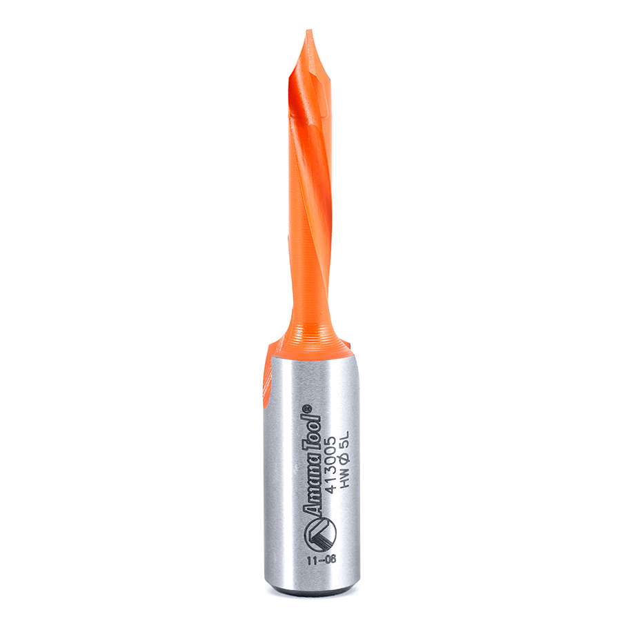 Amana 413005 Carbide Tipped Through-Hole Boring Bit L/H 5mm Dia x 58mm Long x 10mm Shank