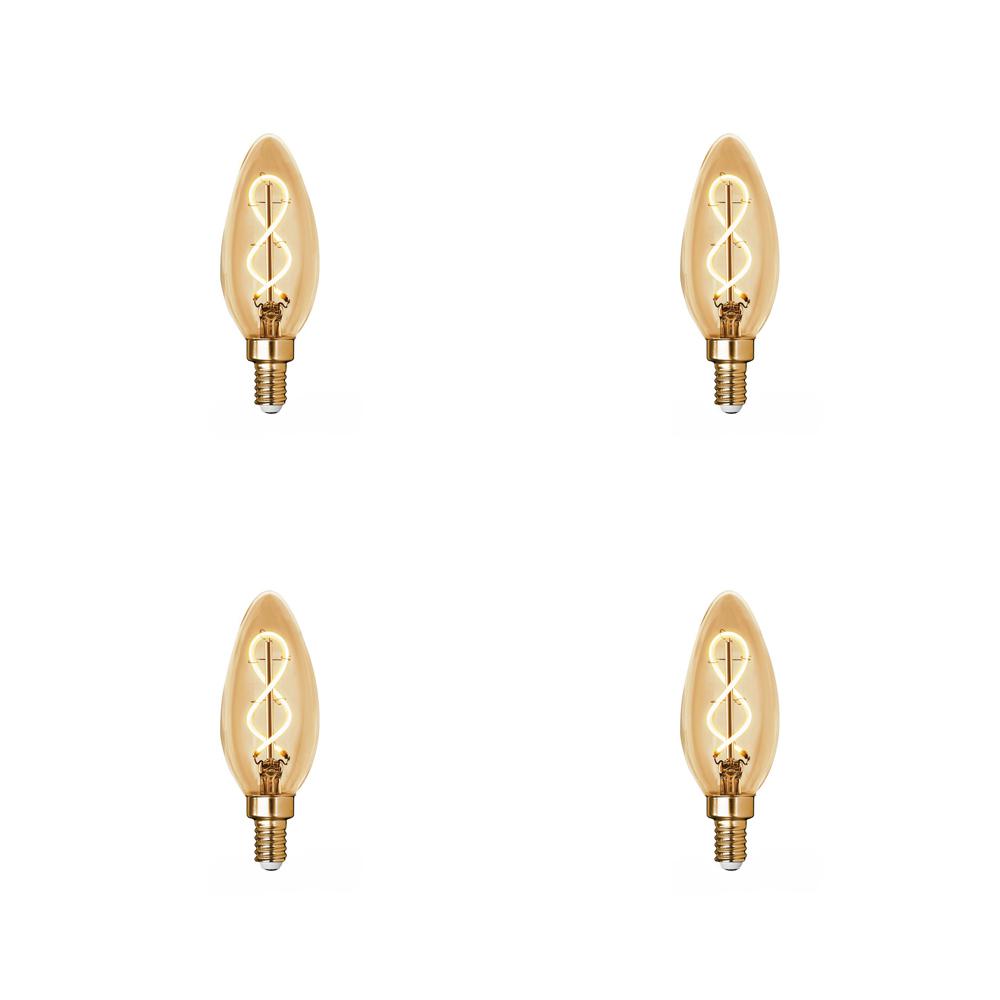 Feit Electric 25-Watt Equivalent B10 Dim Candelabra Amber Glass Vintage Edison LED Light Bulb with Spiral Filament Warm White (4-Pack)