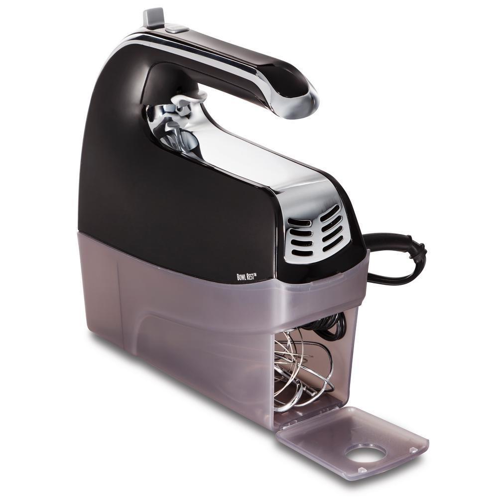 6-Speed Black Hand Mixer with Beater, Whisk and Dough Hook Attachments