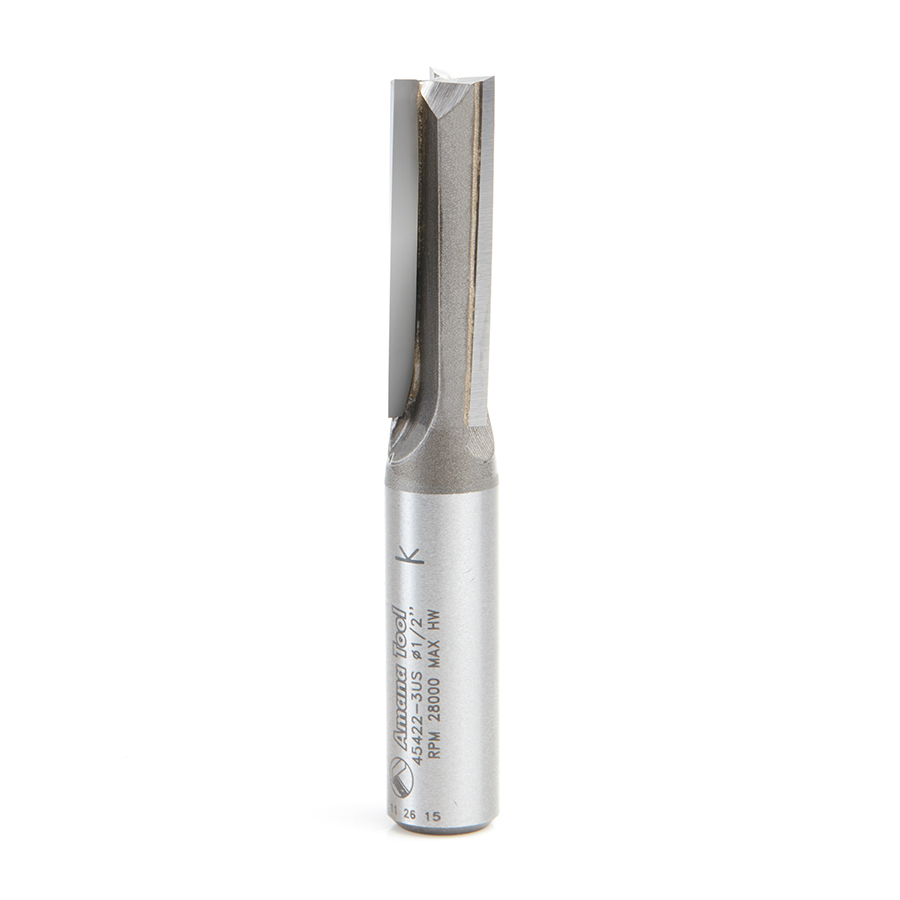Amana 45422-3US 3 Flute Carbide Tipped 3 Deg High Production Shear Straight Plunge 1/2 Dia x 1-1/2 x 1/2 Inch Shank