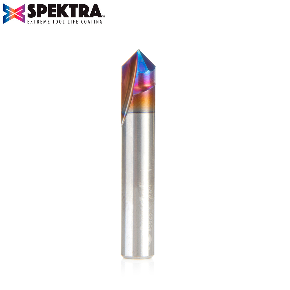 Amana 45625-K Solid Carbide V-Groove 90 Deg x 1/4 Dia x 1/8 x 1/4 Inch Shank Spektra, Extreme Tool Life Coated Router Bit