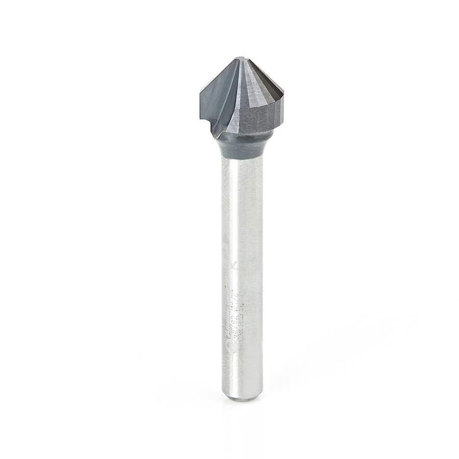 Amana 45762 Carbide V-Groove 90 Deg. Folding for Composite Material Panels Like SCM & TCM 0.090 Inch Tip Width x 13/64 x 1/2 Dia. x 1/4 Inch Shank AlTiN Coated Router Bit