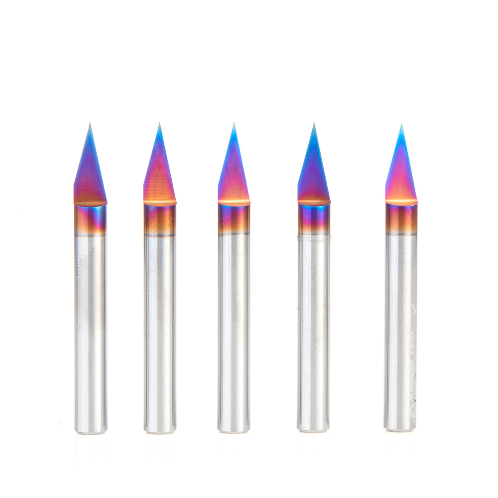 Amana 45771-K-5 5 Pack Solid Carbide 30 Degree Engraving 0.005 Tip Width x 1/4 Inch Shank Signmaking Spektra, Extreme Tool Life Coated Router Bit