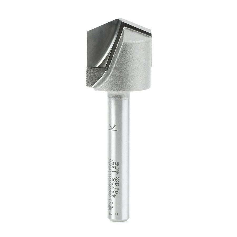 Amana 45798 Carbide Tipped Double Edge Folding V-Groove 135 Deg x 0.078 Inch Tip Width x 3/4 Dia x 9/64 x 1/4 Inch Shank